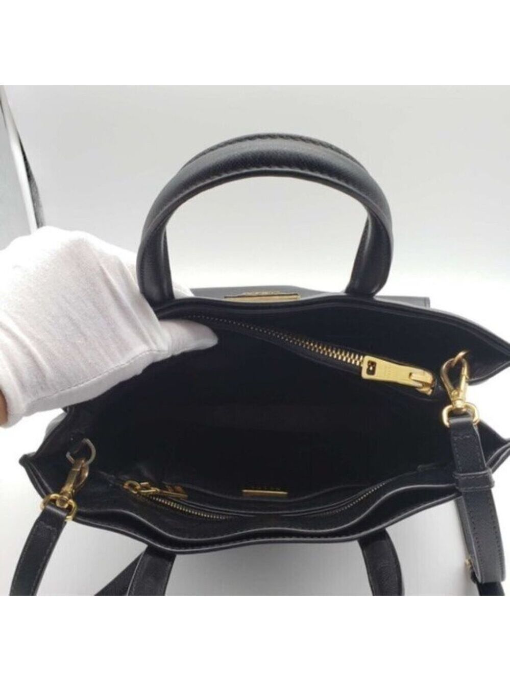Prada Saffiano Triple Pocket Nero Black Shoulder Bag - Picture 11 of 16